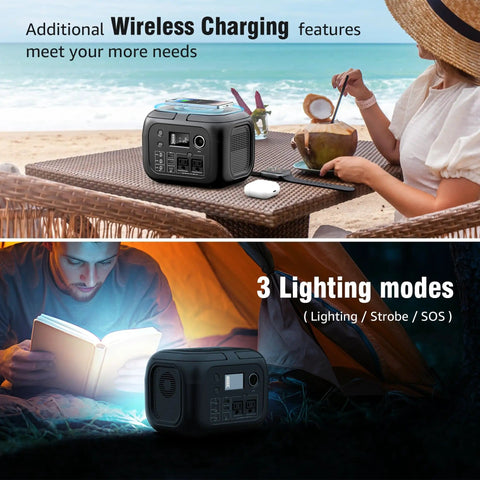 Portable Solar Generator 300W Peak Power Station with 260Wh Battery and 40W Solar Panel for Beach and Camping