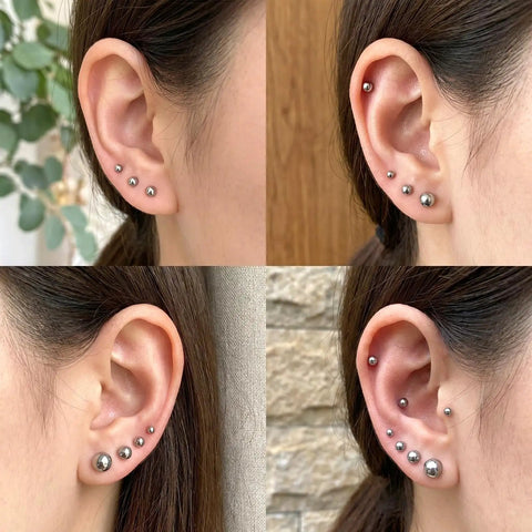 15 Pairs Ball Stud Earrings Set 2mm To 6mm Stainless Steel Hypoallergenic Nickel Free Simple Everyday Studs For Women Great Gift Idea Multisize Earring Set With Silver Finish on ear