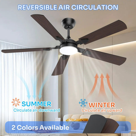 52 Inch Modern Ceiling Fan With Lights And Remote Control, Quiet DC Reversible Motor, shown in a living room setting