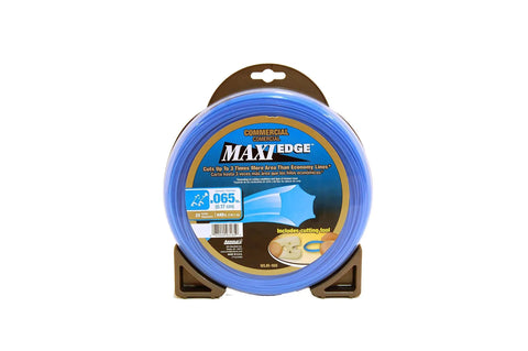 Product packaging of Maxi Edge Commercial Grade String Trimmer Line With Cutting Tool, 0.065 Inch by 440 Foot, Blue, front view