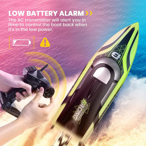 14-Inch High Speed RC Boat For Pools And Lakes Delivers Over 20 MPH Action, Auto Self Righting, controller in hand