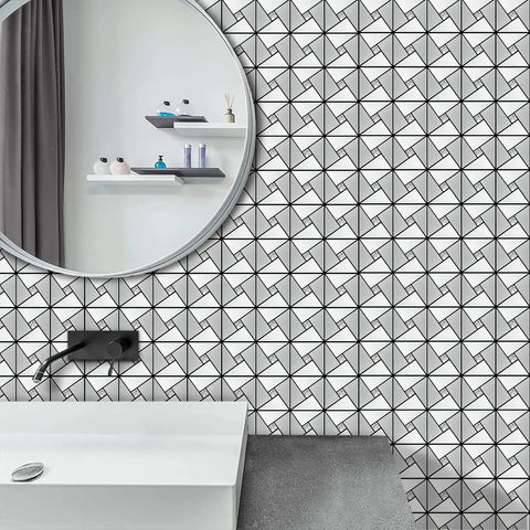 Bathroom with Peel And Stick Backsplash Tile Set With Glass And Metal Pinwheel Pattern, Self Adhesive 12 By 12 Inch Mosaic Tiles