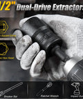 Heavy Duty Beefed Up Lug Nut Remover Socket Set 17 To 36 Millimeters Half Inch Drive Wheel Lock Removal Tool in use.