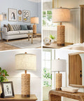 Set Of 2 Rattan Table Lamps For Living Room With USB Ports, 27 Inch Tall Rustic Seagrass Bedside Lamps For End Tables, Coastal Farmhouse Style, E26 Socket With Rotary Switch, Bulbs Not Included displayed in various room settings