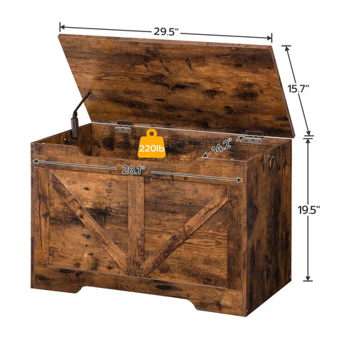 Rock Solid Wooden Storage Bench With Safety Hinge And Cool U Shaped Handles Pretty Slick Heavy Duty Seating Spot For Toys And Throw Blankets Rustic Brown Quick No Sweat Assembly Entryway Organizer
