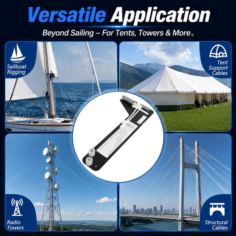 Pro Grade Hands Free Rigging Tension Gauge For Sailboat Shrouds And Wire Rope Standing Rigging Forestays And Cable Rigs Fits Nine Thirty Second Inch Nine Sixteenth Inch And Three Eighths Inch Cables Up To Four Thousand Five Hundred Pound Capacity, used for sailboats and tents