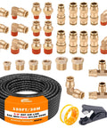 All In One Three Eighths Brass DOT Air Fittings Kit With One Hundred Foot Black Air Line Hose Quick Connects For Semi Trucks Trailers And Industrial Air Systems Includes DOT Tee Straight Unions 90 Degree Elbows Push To Connect And NPT Fittings