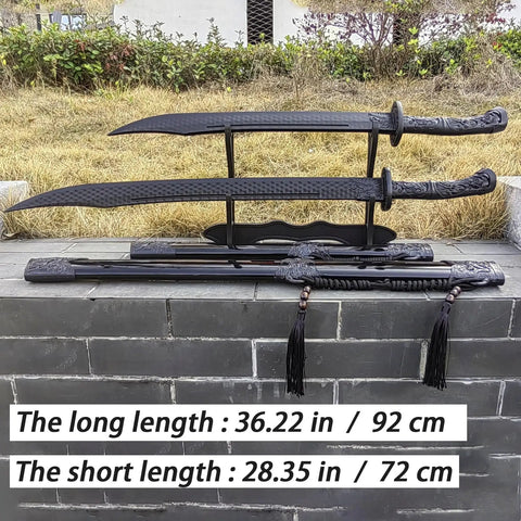Two Pack Polypropylene Martial Swords For Practice And Training Katana Style Bokken With Dragon Tiger Treasure Style Unsharpened Blades