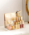 Acrylic Desk Organizer With Six Compartments, Pen And Pencil Holder, Clear Desktop Caddy For Office Supplies holding gold cosmetics