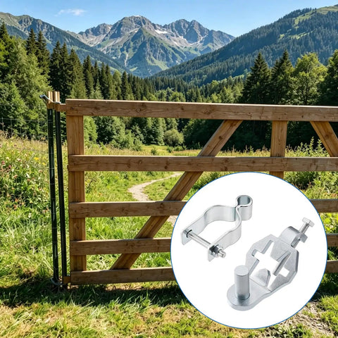 2 Pack T Post Gate Hinge Kit Heavy Duty Galvanized Carbon Steel Rustproof Includes 2 Hinges And 2 U Bolt Clamps All Hardware Included Easy Install For Strong Gates on wooden farm gate
