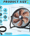 20 Inch High Velocity Industrial Drum Fan With 5703 CFM Heavy Duty Metal Construction 6 Steel Blades