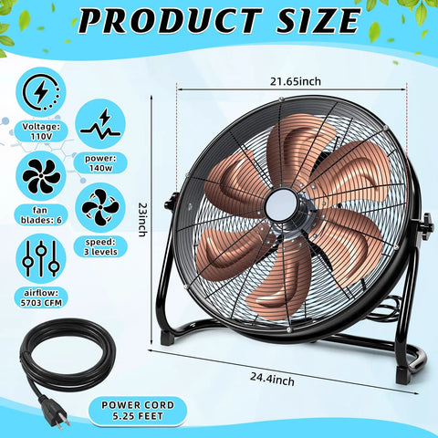 20 Inch High Velocity Industrial Drum Fan With 5703 CFM Heavy Duty Metal Construction 6 Steel Blades