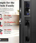 Real Deal Dual Door Smart Lock Kit With Fingerprint Reader And Touchscreen Keypad Keyless Entry For Home Security display close-up, showing keypad and black handle.