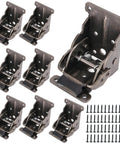 Eight Built Tough Folding Table Leg Brackets With Self Locking Hinge Heavy Duty Galvanized Steel sitting with screws.