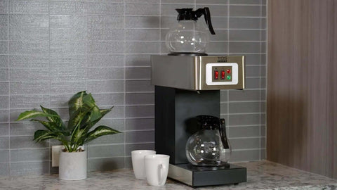 12 Cup Commercial Coffee Maker Stainless Steel Dual Brew Machine For Office And Restaurant on countertop with pots