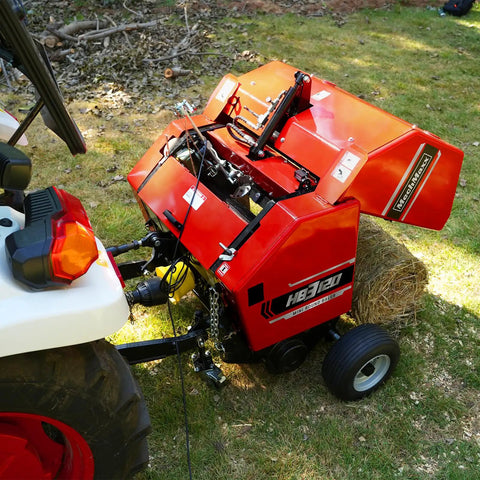 Hay Baler And Wrapper Combo HB3120 HW20 for farms with auto binding attached to tractor, compact design.