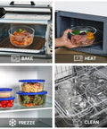 Glass Bowls Set Of Four With Lids, 1, 2, 4 And 7 Cup Sizes, in oven, microwave, fridge, and dishwasher showcases versatility.