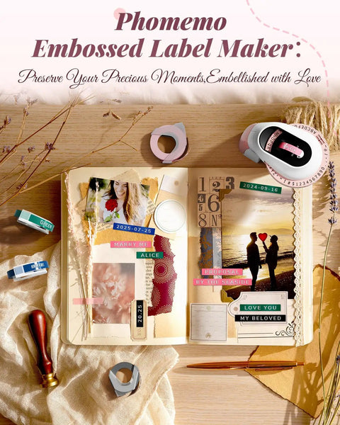 Vintage Embossing Label Maker With Six Adhesive Tape Rolls Manual Typewriter Style Sticker Gun on scrapbook page with images