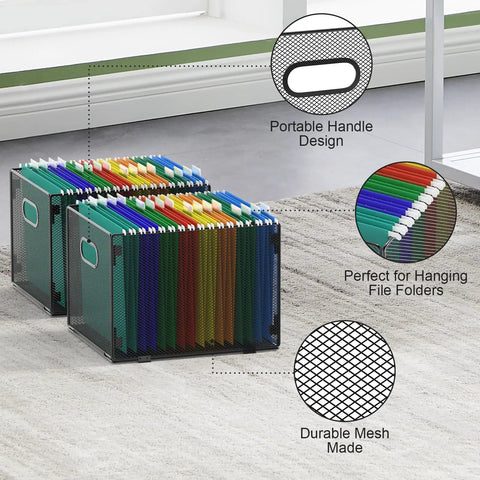 Premium Mesh Hanging File Organizer Box Set Featuring Collapsible Structure And Rugged Carry Handles For Letter Size Documents Magazines And Notebooks Keeping Your Space Hella Neat And Seriously Stress Free