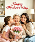 Happy Mother's Day family scene with 400 Pieces Pipe Cleaners Craft Set With Four Assorted Pink Fluffy Chenille Stems For DIY Flower Making Kit, Floral Wires, Stamen, Ribbon, Gardening Tape, Glue Stick, Instruction Manual, And Gift Packaging For Creative Decor.