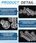 Clear Acrylic Screws M6 x 12mm Round Head Phillips Bolts detail and features