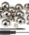 Top Shelf 20 Sets Heavy Duty Silver 15X8MM Dome Spikes And Screw Back Leather Studs With Installation Tool for DIY crafts.