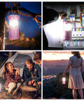 Collage of 2 Pack Mini LED Pink Camping Lanterns Portable Outdoor Handheld Lights for Camping Hiking Power Outages and Emergencies