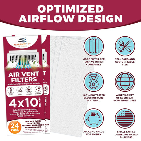 24 Pack 4x10 Floor Vent Register Filters For Easy Home Use Polyester Air Filter That Reduces Dust And Allergies Improves Airflow