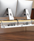 Under Desk Cable Management Kit 26 Piece Hexagonal Ventilated Design with cable clips neatly installed under office desk.