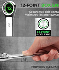 15-Piece Metric Combination Wrench Set With 12-Point Max Torque Open End CR-V Steel 8 To 22Mm Includes Storage Rack Built Tough For Auto Bike And Industrial Use, 20mm 12-point box end