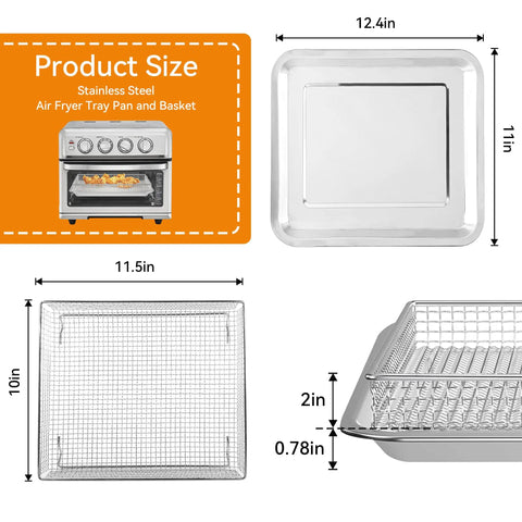 Replacement Stainless Steel Air Fryer Tray For Toaster Oven Models TOA-60 TOA-65 TOA-70 Mesh Basket Rack 12.4x11 in dimensions