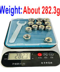 Beefed Up 1/2-20 Stainless Nylon Insert Lock Nuts 304 Stainless Steel Inch Thread 12 Pack on scale showing 282.3g