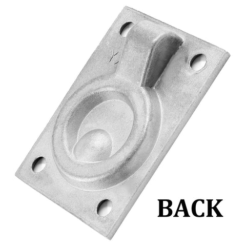 Back view of Set Of 2 Flush Mount Ring Pull Handles In Stainless Steel 304, showing recessed ring and mounting holes, ideal for cabinets.