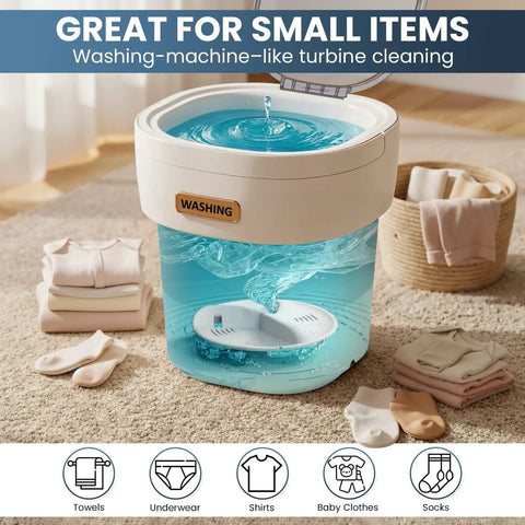 No Sweat Compact Portable Washer With 15L Spin Basket Designed For Underwear Socks And Delicate Clothes Easy Pack Away Design, mini washer with water flow.