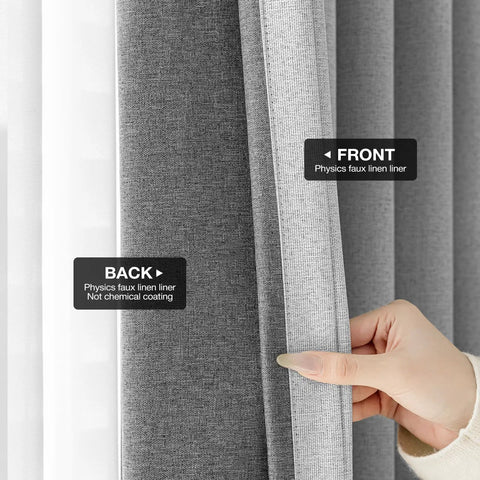 Totally Night Ready 100 Percent Blackout Curtains For Bedroom, Thermal Insulated 63 Inch Long, linen texture in greyish white