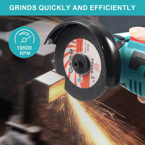 3 Inch Mini Cordless Angle Grinder With Brushless Motor Delivers 19500 RPM For Quick Metal Polishing And Wood Cutting 12V Power Cut Off Tool Includes 2 Batteries And 8 Cutting Wheels Beast Portable Blue grinding metal with sparks