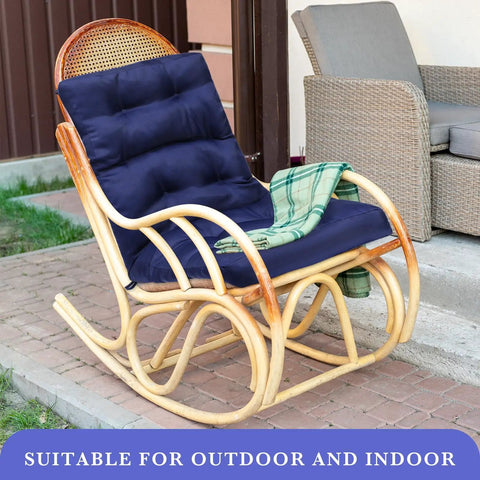 Six Pack Outdoor Patio Chair Cushions 20x40 Inch Waterproof All Weather Thickened Seat Pads For Rocking Deck Garden Furniture Navy Blue With Durable Stitching And Long Lasting Comfort on wooden rocking chair
