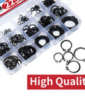 Heavy Duty Snap Ring Kit With 225 Quality Circlips Covering M3 To M25 Sizes Built From Tough Black Alloy Steel organized in a storage case.