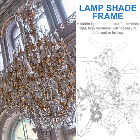 Spring Clip Lamp Shade Bracket Set For DIY Pendant Lights, 3 Fork Metal Holder, displayed next to a large crystal chandelier.