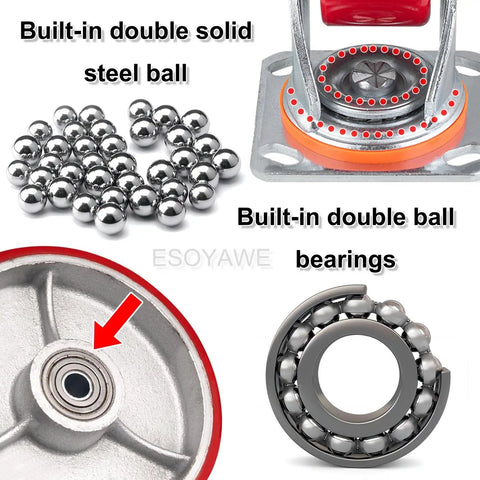 Smooth Rollin Premium Quiet Polyurethane Caster Wheels Set Of 4 With Secure Brake Plates And Double Ball Steel Hubs Straight Up Heavy Duty Casters For Industrial Warehouse Jobs