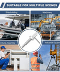 Top Shelf Rock Solid Retractable Indexing Plunger Pin Set M8x1.25 shown in various industrial applications like shipbuilding and furniture assembly.