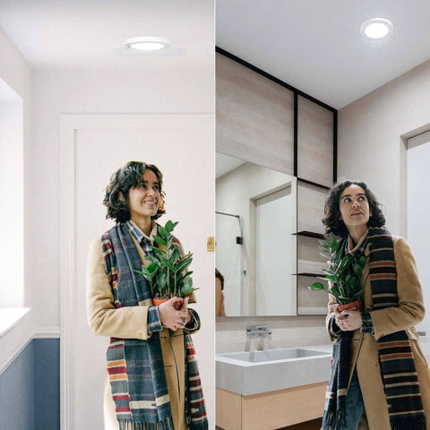 Installed 6 Inch 120 Volt LED Closet Light With PIR Motion Sensor Ceiling Disc Light 15W 1100 Lumens CRI Over 80 Daylight White 5000K Wet Location ETL