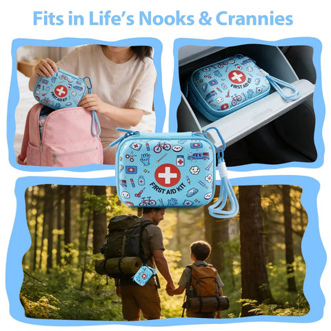 Kid Friendly First Aid Kit 160-Piece Water-Resistant Hard Shell Emergency Set for Travel, Home, School, Car, Hiking