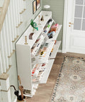 Space Saving Shoe Cabinet With Two Flip Drawers And Adjustable Shelf, Narrow White Shoe Organizer That Holds 16 Pairs Or More, in entryway
