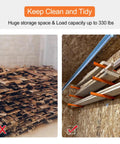 Wall Mount Lumber And Wood Organizer Rack With 3 Level Shelves Heavy Duty Metal Storage For Long Objects Like Lumber And Pipes Indoor And Outdoor Use 4 Pack shown in use holding wood planks