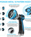 KETTOYA non-expanding garden hose 100 ft with blue and black 10-pattern spray nozzle and 3/4 swivel connectors