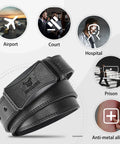 TSA Approved Nickel Free Hypoallergenic Plastic Belt with No Metal Buckle For Men Black Leather Look Breeze Through Airport Security
