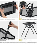 Instructional steps for setting up Foldable Grill Table For Camping And BBQ, Heavy Duty 180 Lb Capacity, Two Height Settings Up To 28 Inches