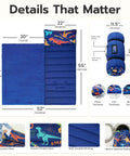 Dimensions and features of Toddler Nap Mat With Removable Pillow And Minky Blanket 55 By 30 Inches Colorful Dinosaur Design