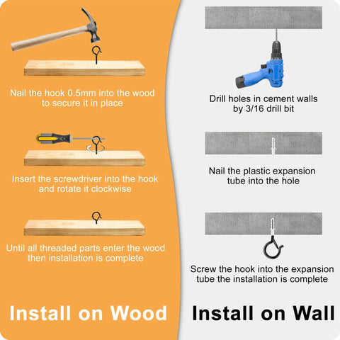 Heavy Duty Ceiling Hooks With Safety Lock No Slip 2.3 Inch Rustproof Metal Hooks for wood and wall installation guide